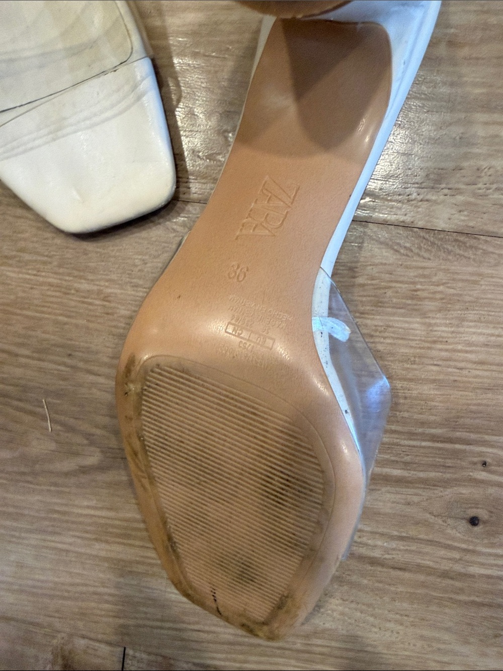 Zara Cream and Clear Strap Block Heel Mules - Picture 3 of 3